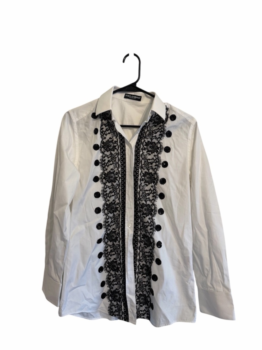 Dolce & Gabbana White Button-Up Shirt Jacket with Black Lace Size 38